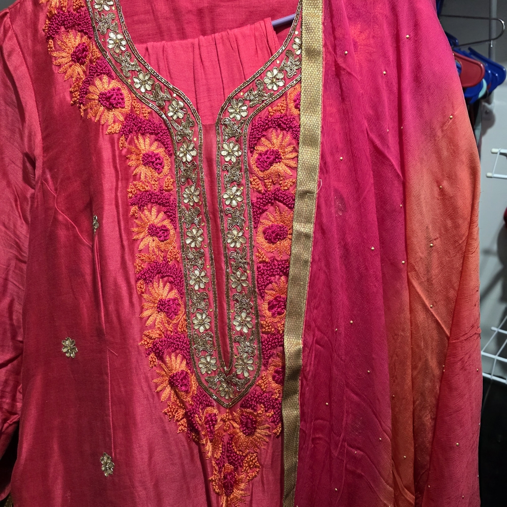 Vibrant Pink and Orange Embroidered Kurta